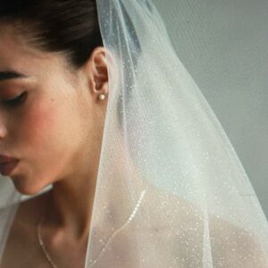 white glitter cathedral veil with blusher